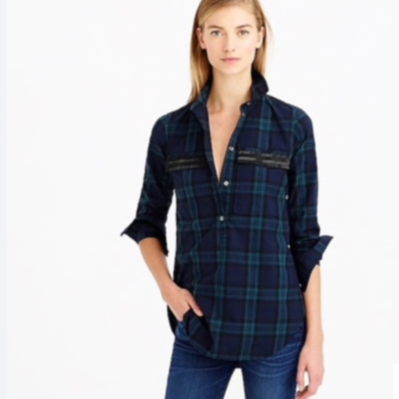 J.‎ Crew Blackwatch Plaid Chevron beaded popover shirt - Size 2 - Picture 1 of 12